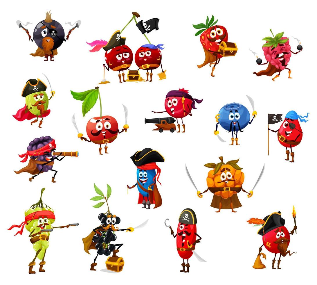 Cartoon funny berry pirates, corsairs filibusters vector