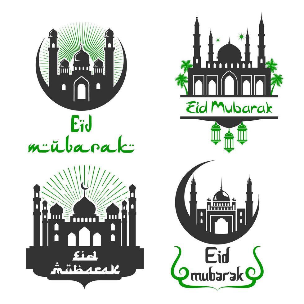 Eid Mubarak Muslim festival vector greetings set