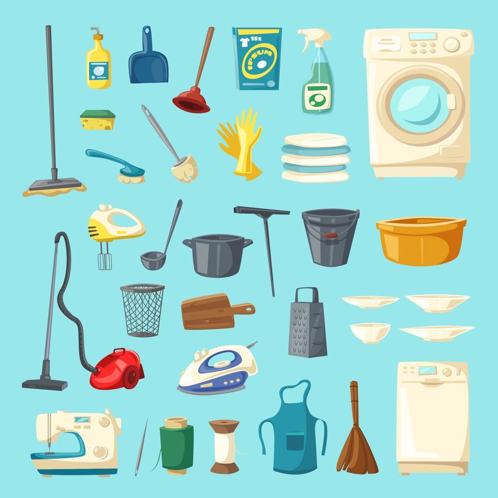 Household item and cleaning supply icon set vector