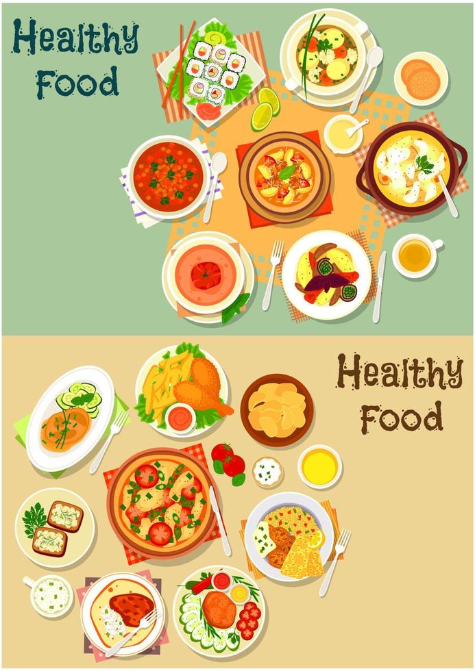 Popular lunch food icon set for menu design vector