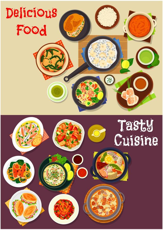 Seafood dishes icon for restaurant menu design vector
