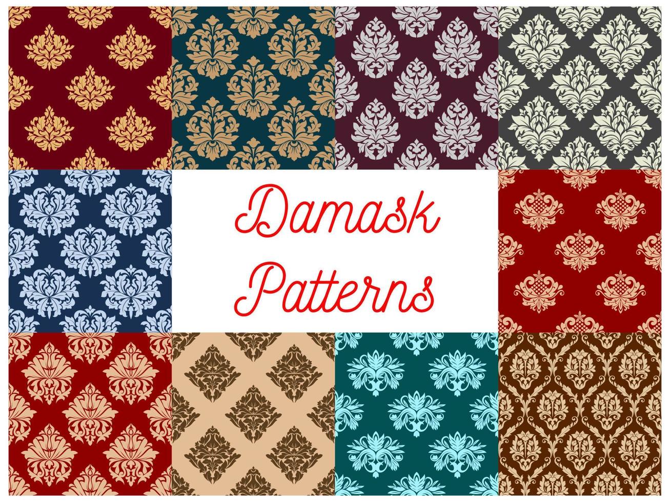 Damask floral baroque samless vector patterns set