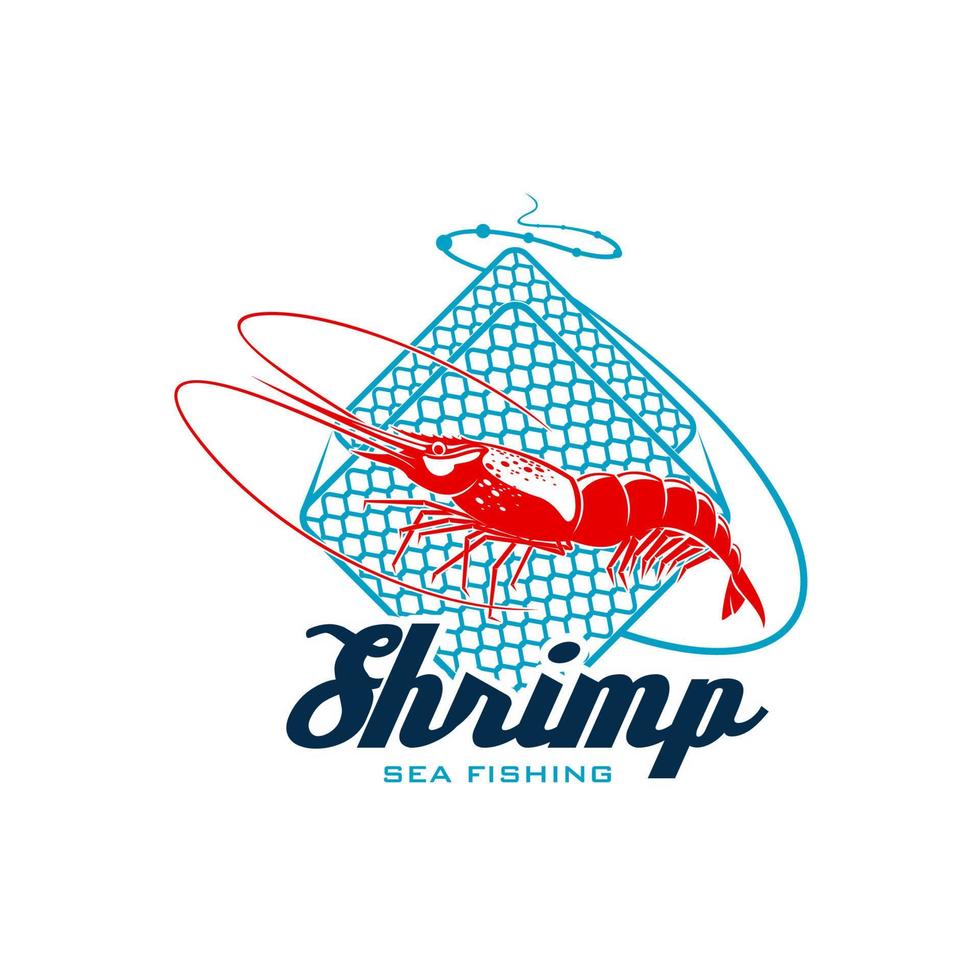 Sea fishing sign with shrimp for seafood design vector