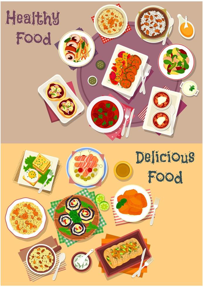 Dinner icon set of popular dishes for menu design vector