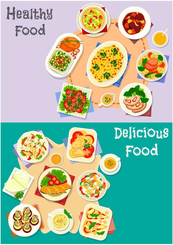 Healthy food icon set for dinner menu design vector