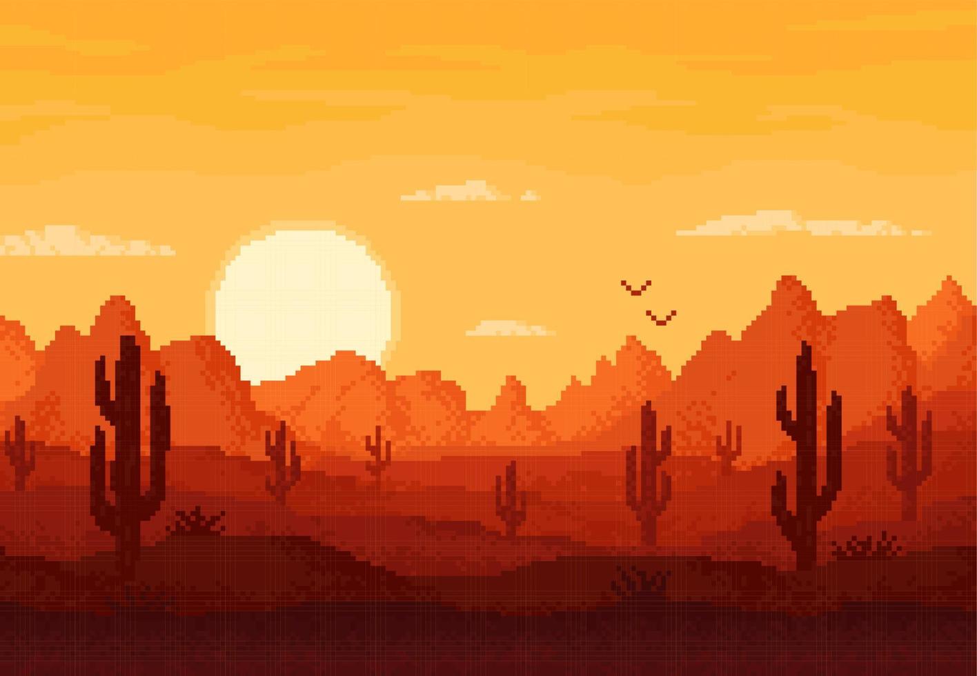 8bit pixel desert landscape, arcade game level vector