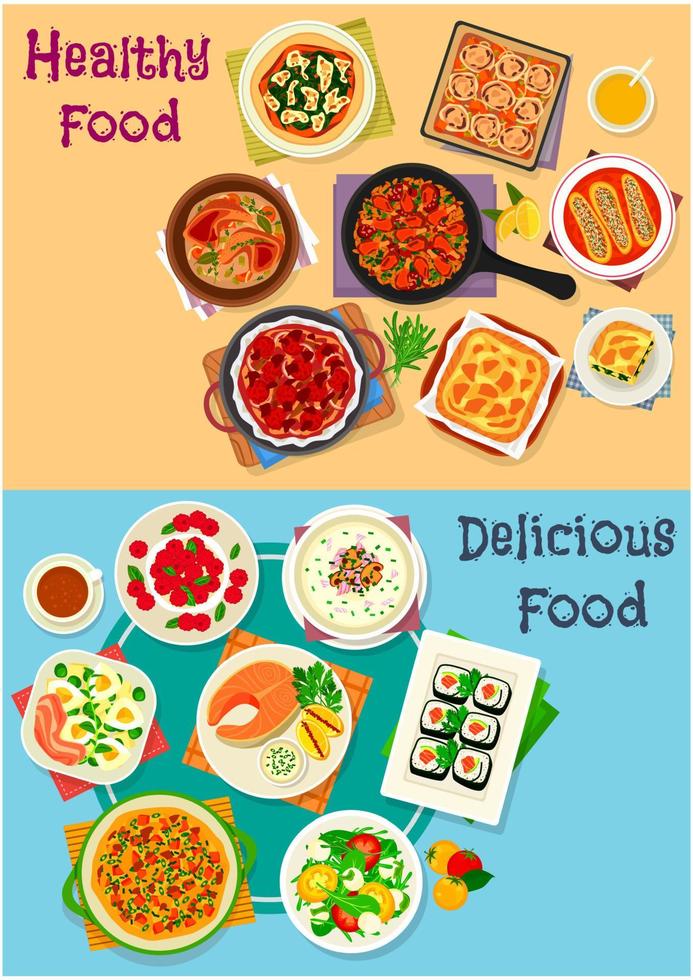 Healthy food icon set for restaurant menu design vector