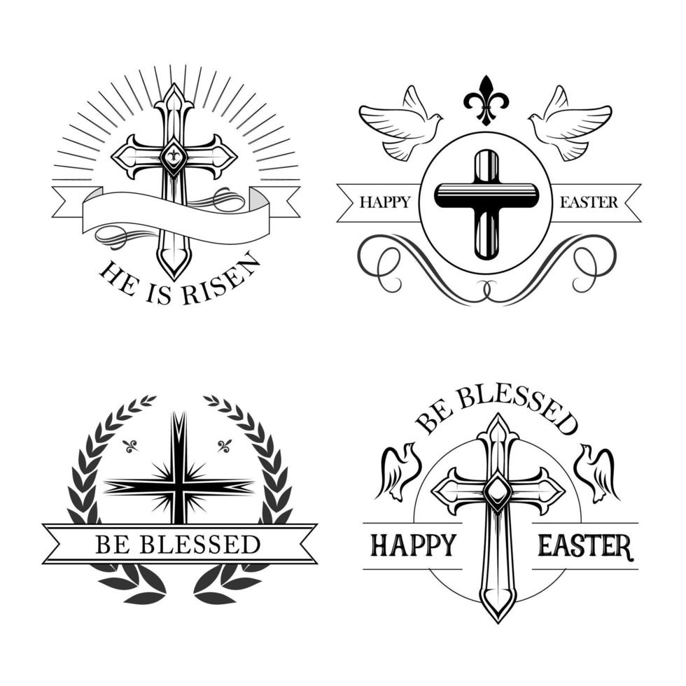 Easter holiday religious cross isolated emblem set vector
