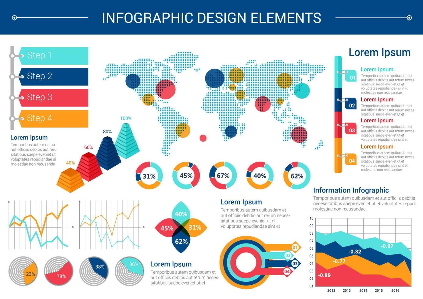 diseño de elementos infográficos con mapa mundial, gráficos vector