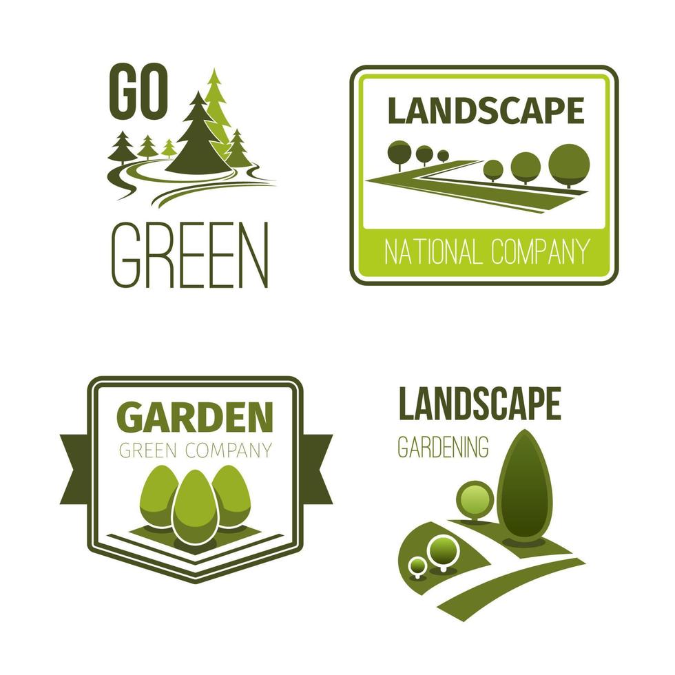 Landscape design, gardening service emblem set vector