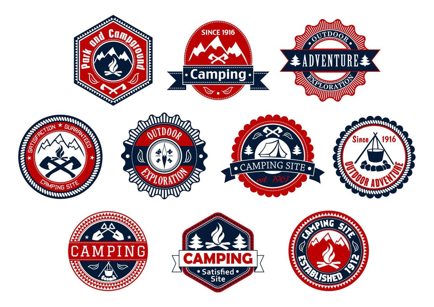 camping, insignia de aventura al aire libre para el diseño de viajes vector