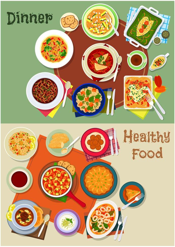 Dinner food icon with spanish and jewish dishes vector