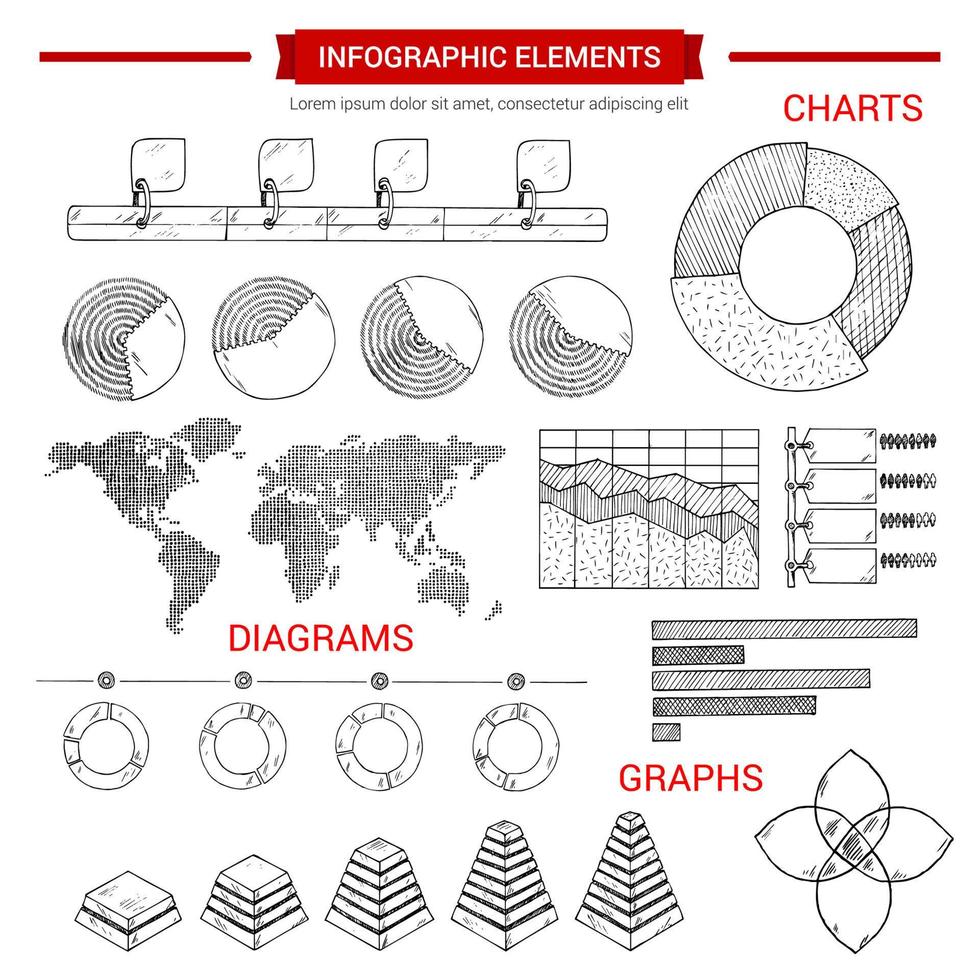 Infographic sketch graph, chart vector elements