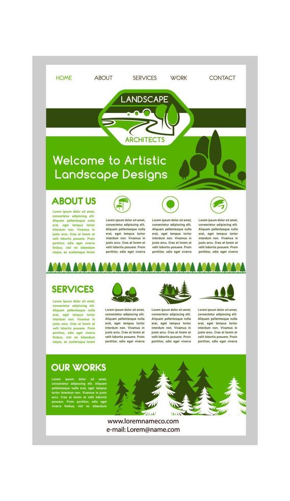Landing page template for landscape design website vector