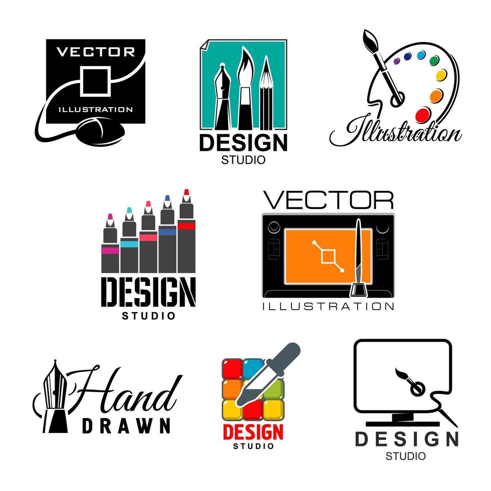 Graphic and web design studio symbol set vector