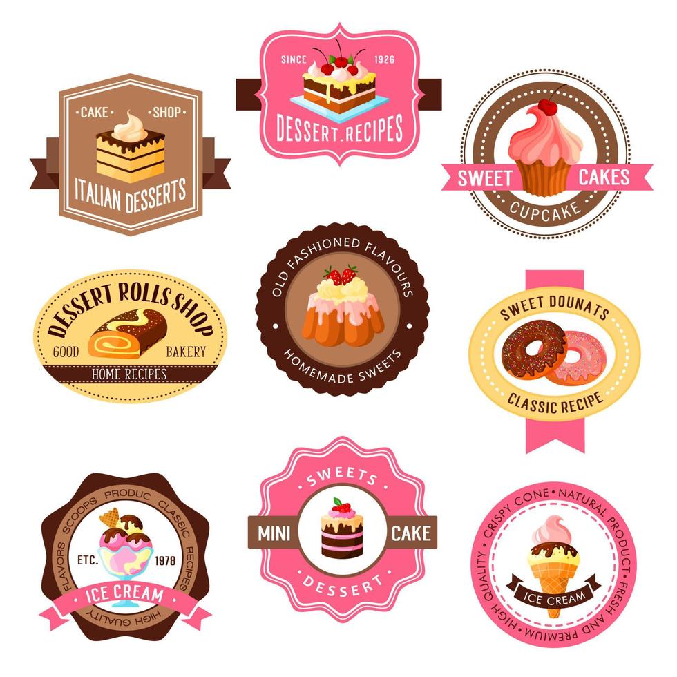 conjunto de iconos vectoriales para pasteles de postre de pastelería vector