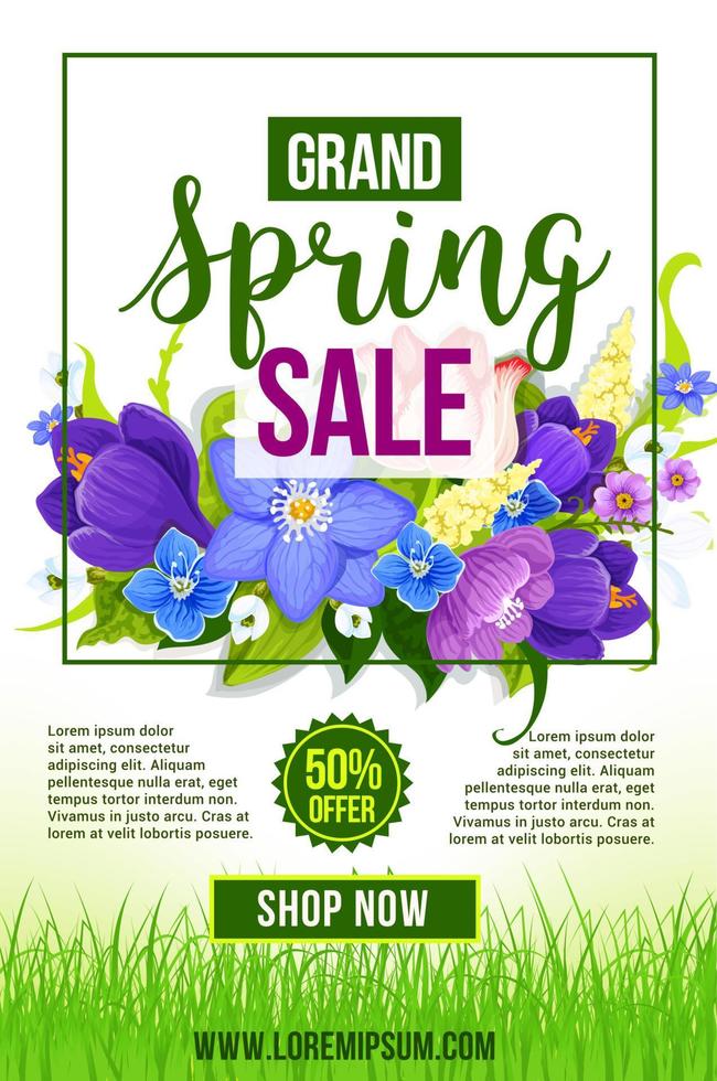 plantilla de cartel de flores de vector de venta de vacaciones de primavera