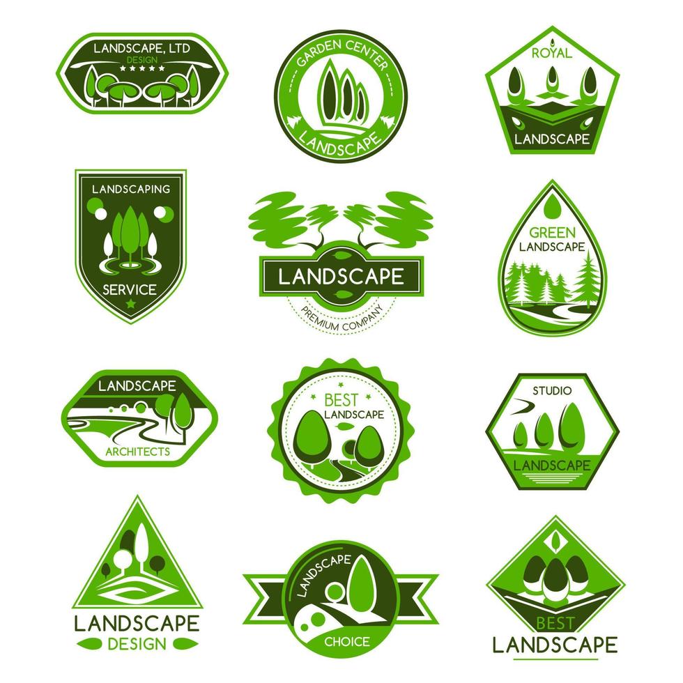 Landscape design badge set of park and garden tree vector