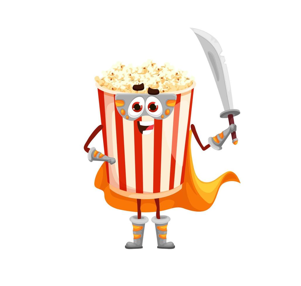 Cartoon popcorn defender character with sabre vector