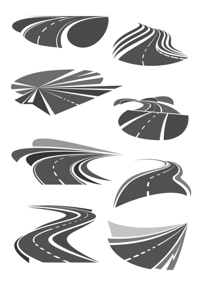 Vector icons of road lanes and highway symbols