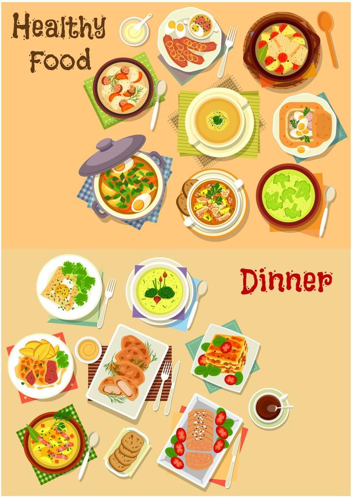 Healthy food for lunch and dinner icon set vector