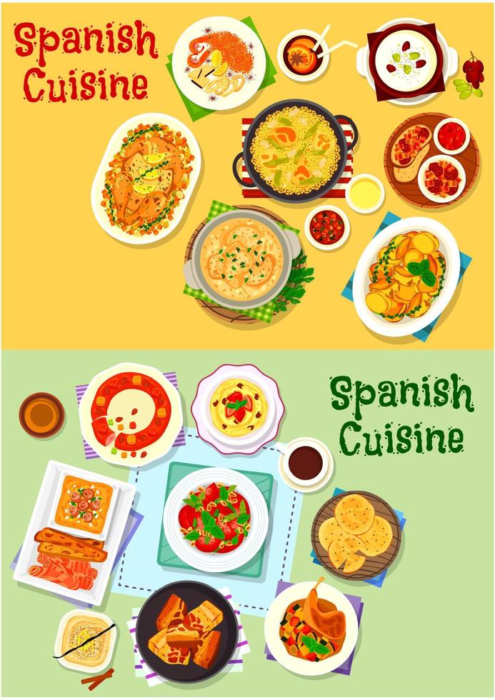 Spanish cuisine national dishes icon set design vector
