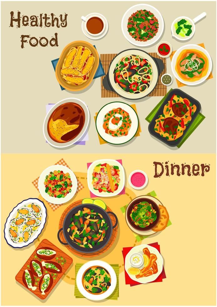 conjunto de iconos del menú de la cena para el diseño del tema de la comida vector