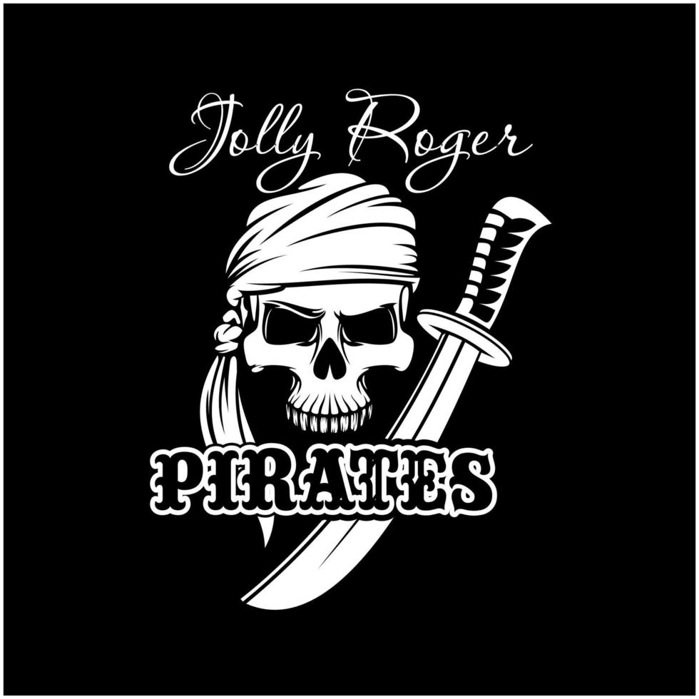Pirate skull with sword. Jolly Roger flag design vector