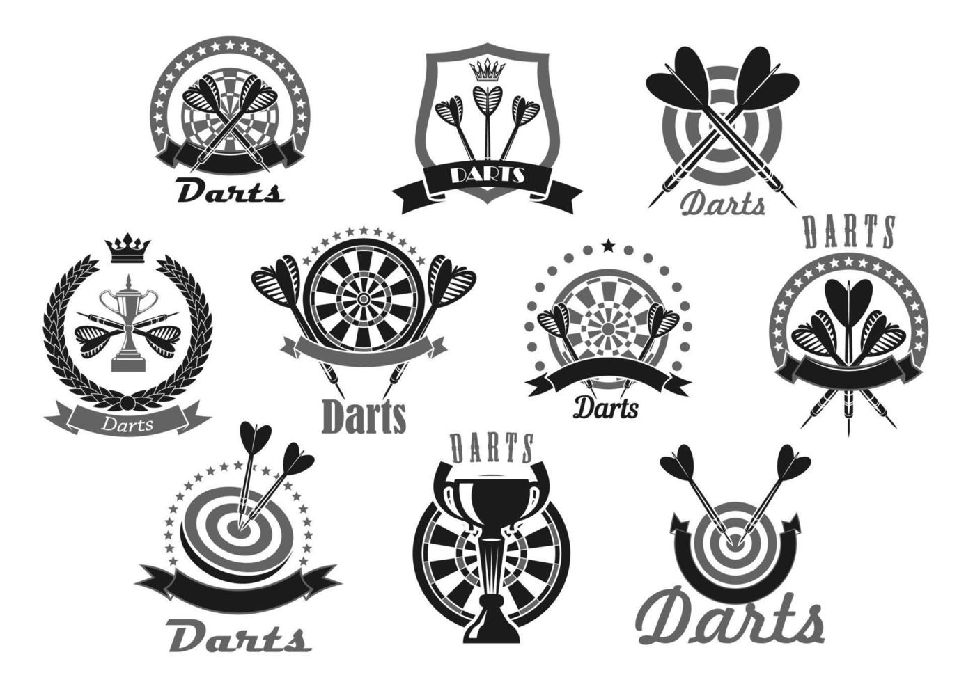 Darts sport award or victory vector icons set