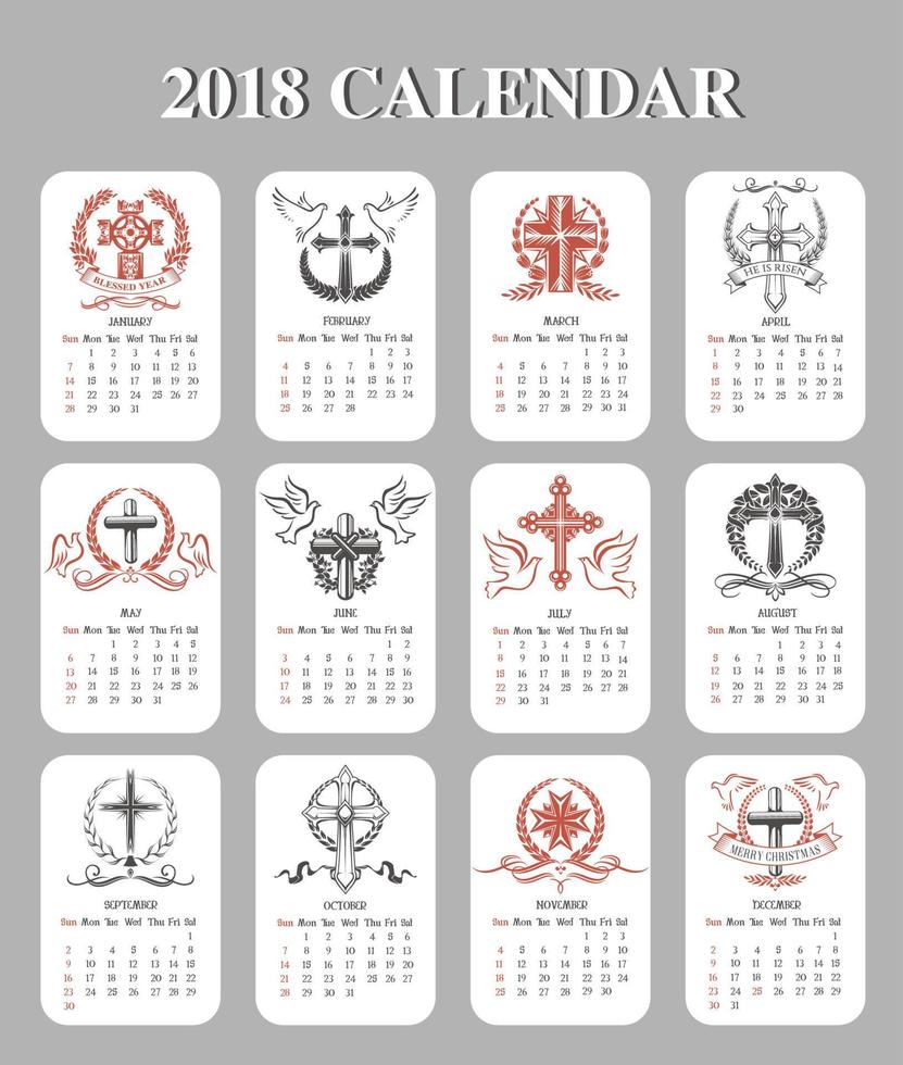 Vector calendar template Easter crucifix design