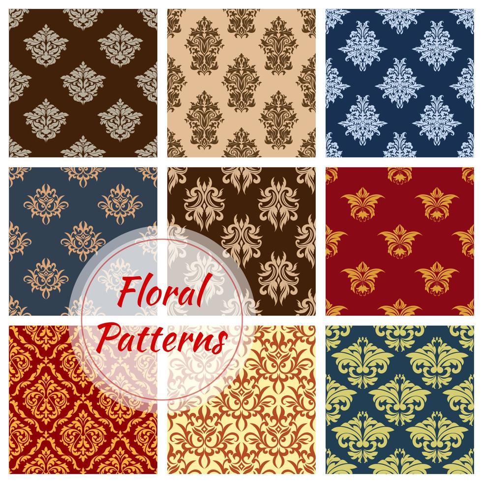 Floral seamless pattern ornaments vector set