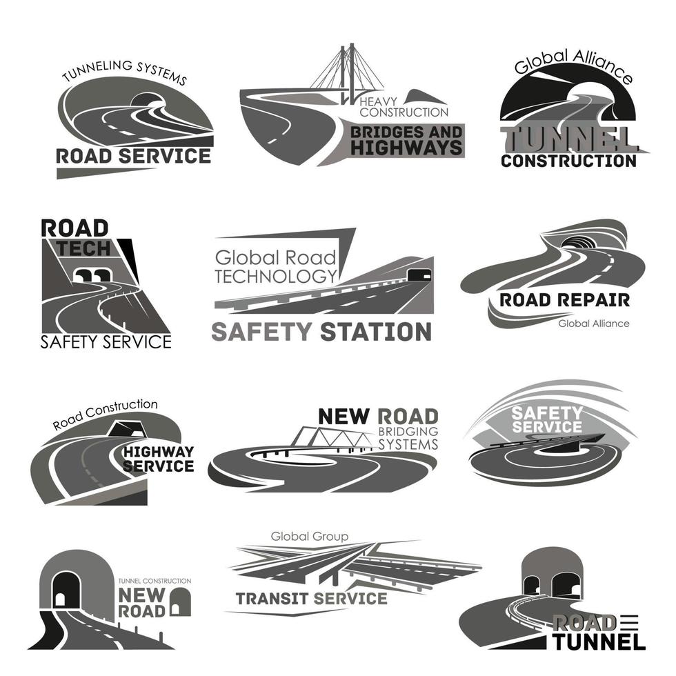 Vector icons of safety road construction service