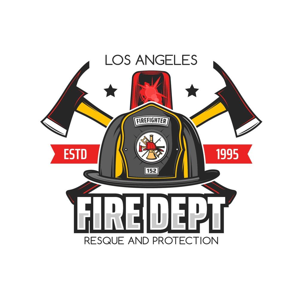 Firefighting or fire department icon, helmet, axes vector