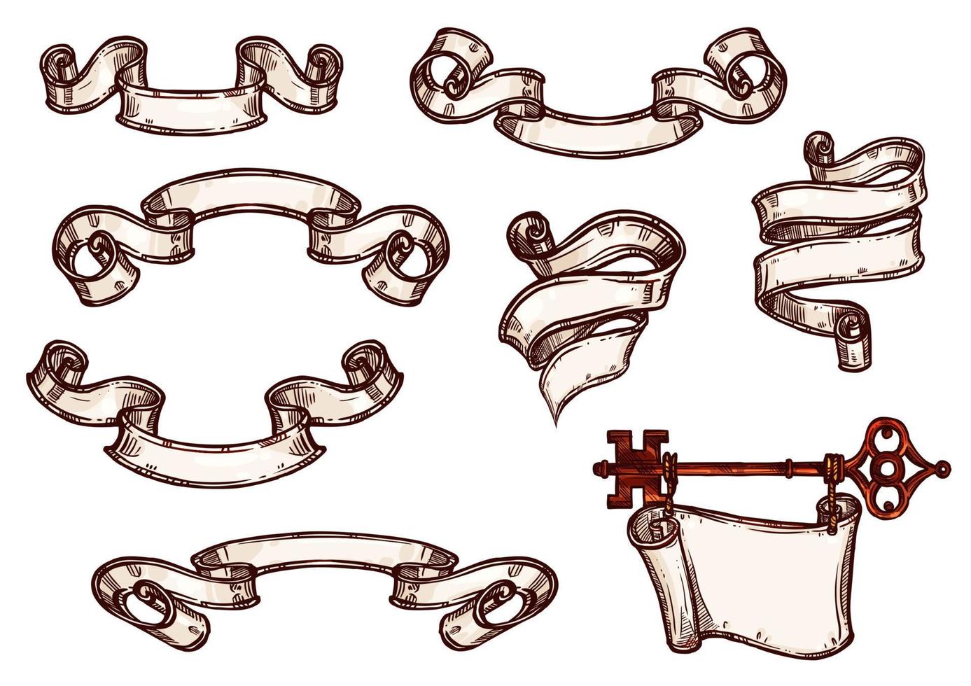 iconos vectoriales de rollo de papel viejo o cinta manuscrita vector