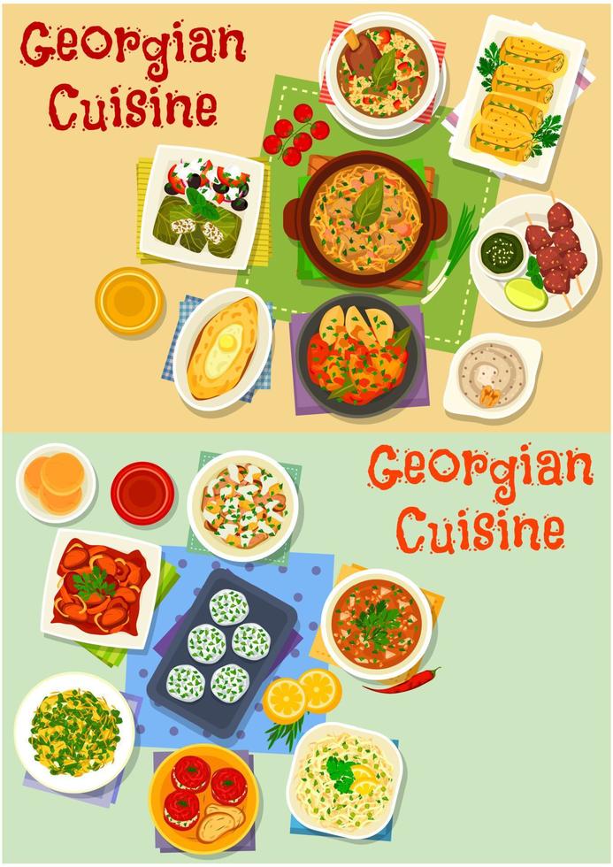 Georgian cuisine lunch icon set for food design vector