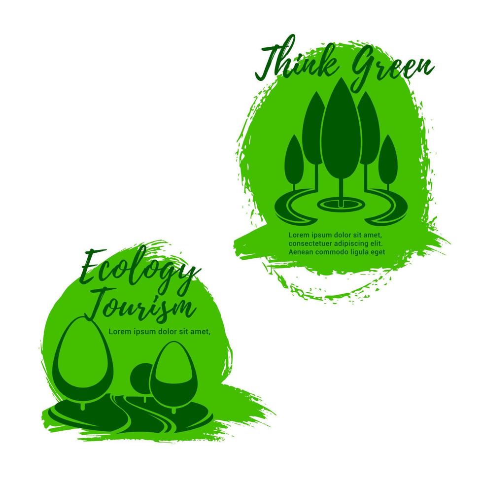 Ecology and ecotourism icon set with green trees vector