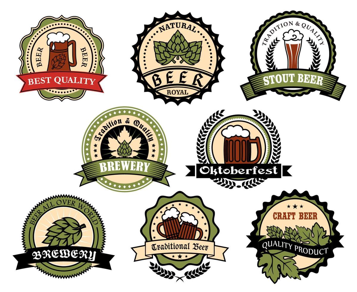 Craft beer, ale, lager alcohol drinks label set vector