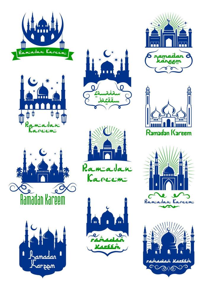 Ramadan Kareem icon with mosque and moon vector