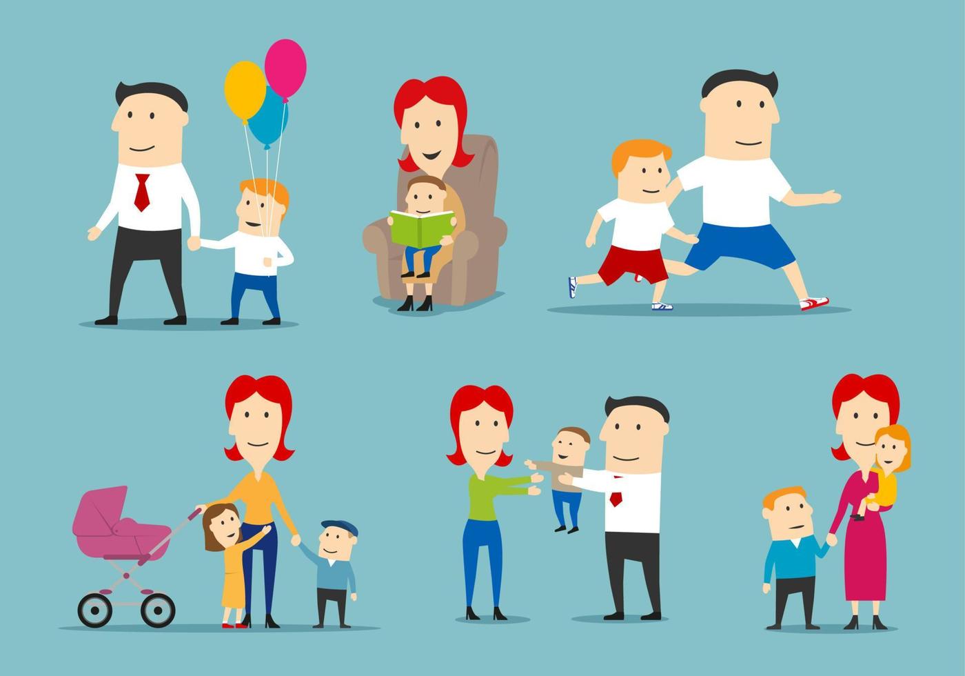 Happy family set with parents and children vector