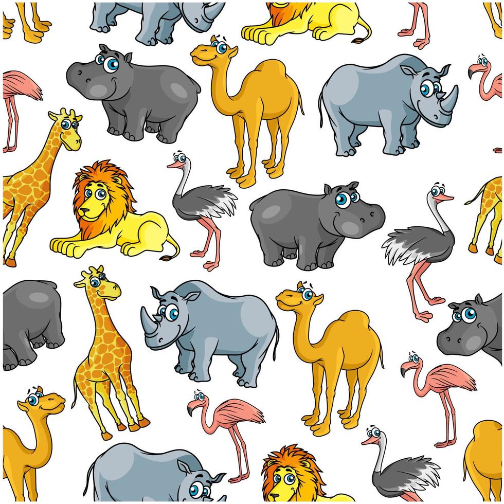 African jungle and safari animals cartoon pattern vector