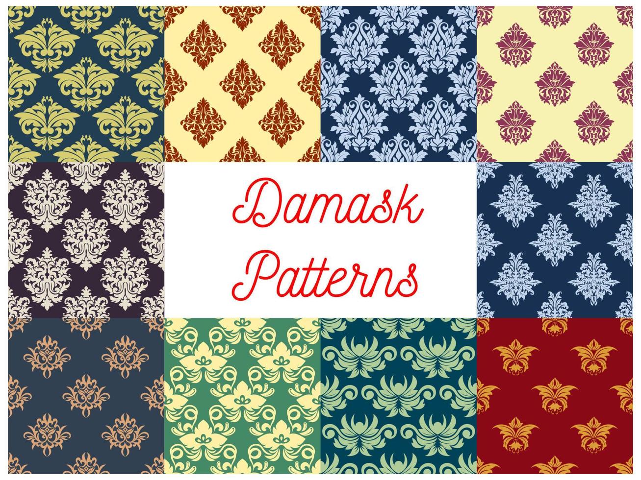 Damask seamless pattern set with floral ornament vector