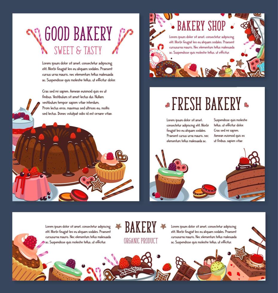 Vector templates for bakery shop cakes dessers