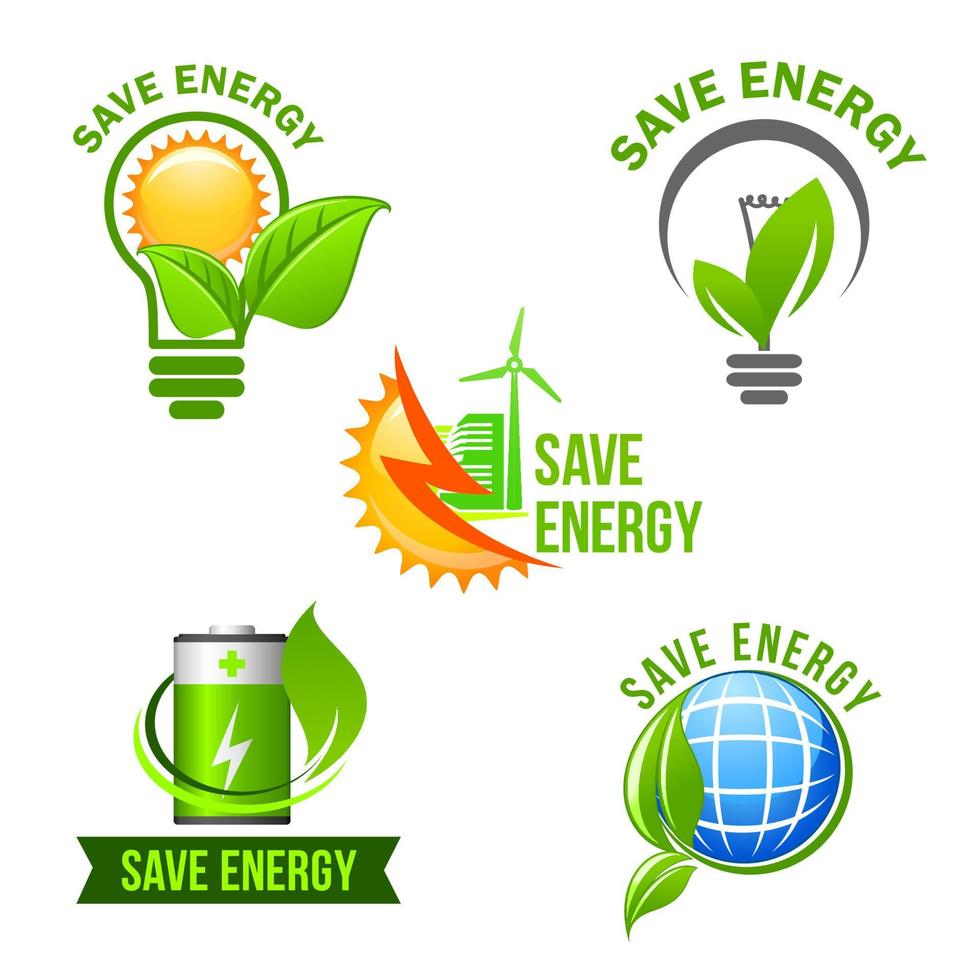Green eco power and energy saving symbol set vector