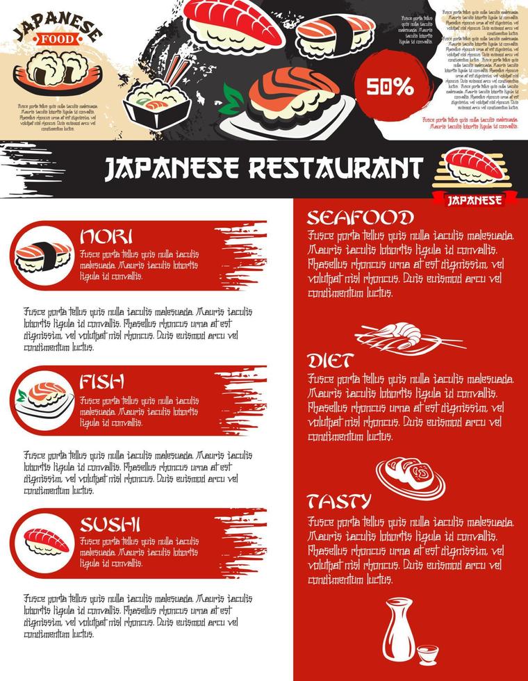 menú vectorial para restaurante de comida de sushi japonés vector