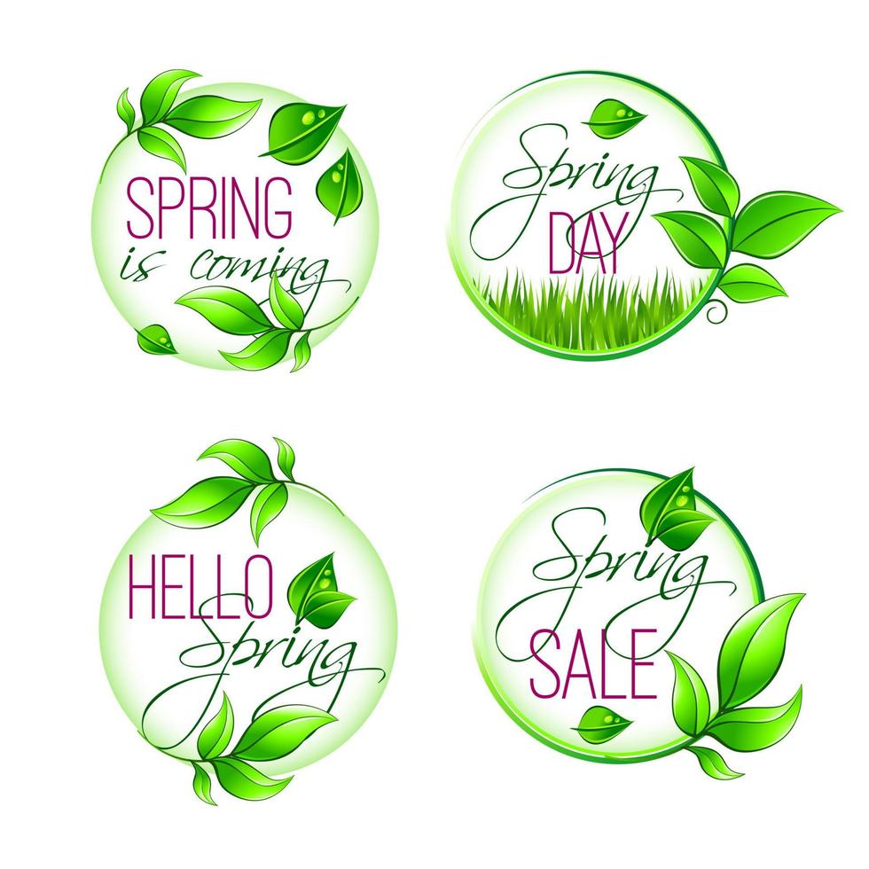 Vector leaf grass of spring time isolated quotes