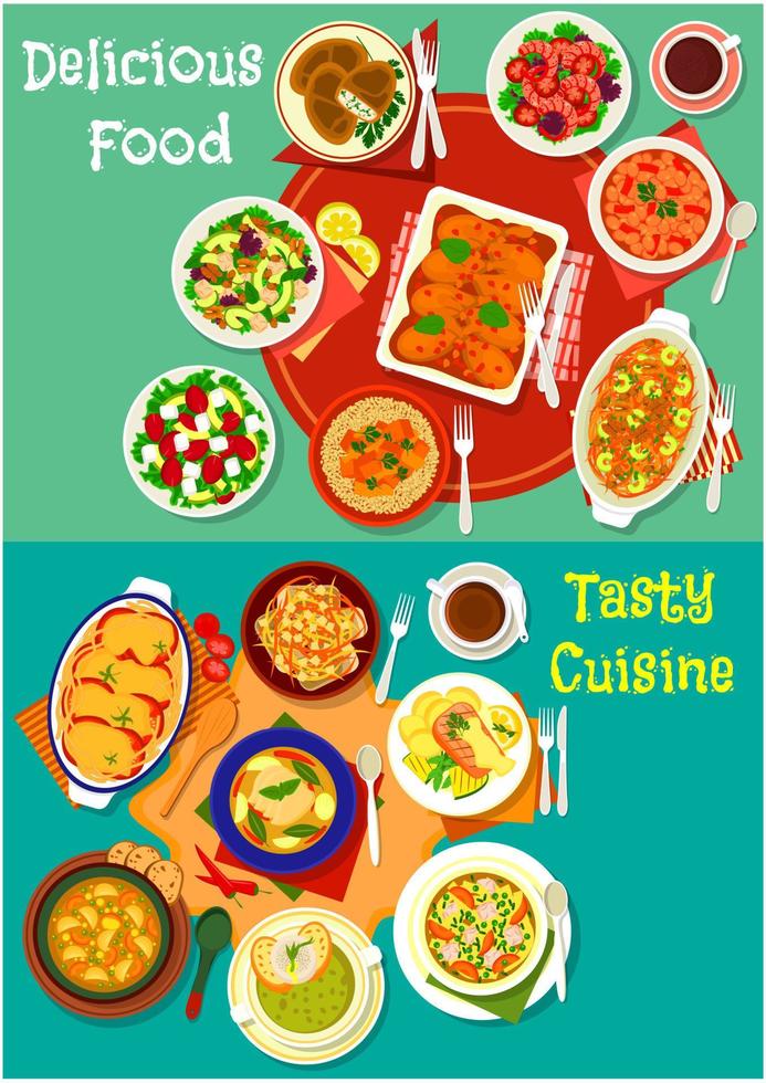Healthy food dish icon set for dinner menu design vector