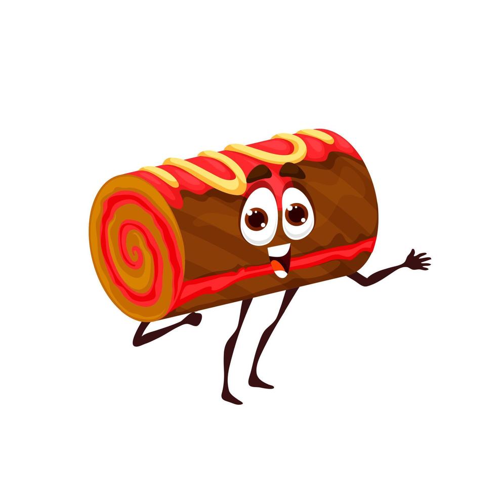 Cartoon chocolate cake roll dessert character vector