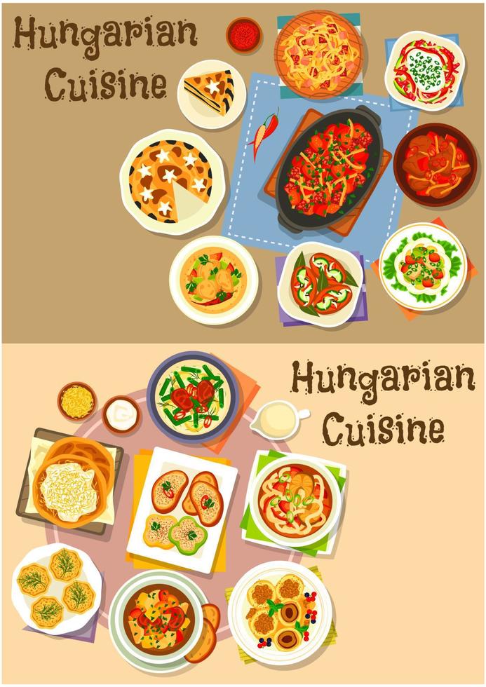 Hungarian cuisine lunch icon set for food design vector