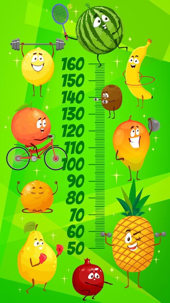 Kids height chart with funny fruits sportsmen vector