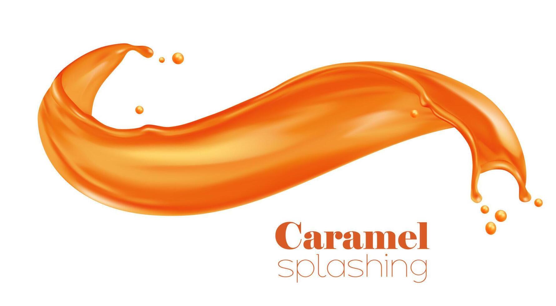 Caramel sauce, syrup swirl wave splash with drops vector